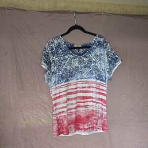 ONE WORLD Blue, White And Red Short Sleeve T-Shirt